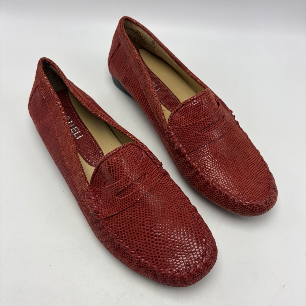 Vaneli Driving Loafer Women 8 M Red Leather Lizard Print Old Money Career Office